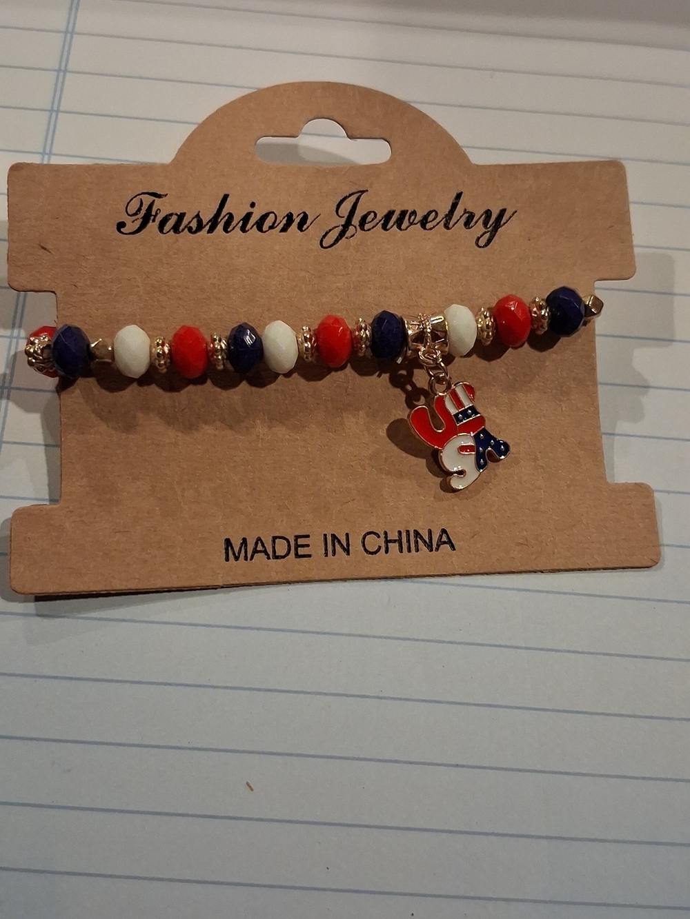 Fashion Jewelry Red White Blue Beaded Bracelet with USA Charm